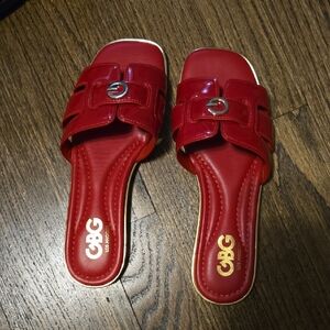 GBG Los Angeles Red Patent Slide Sandals